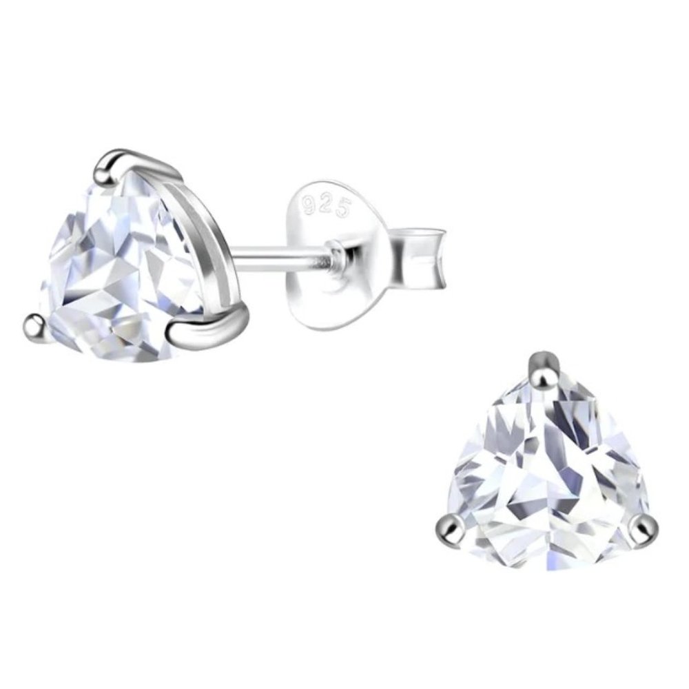 6mm Trillion Cubic Zirconia Sterling Silver Stud Earrings